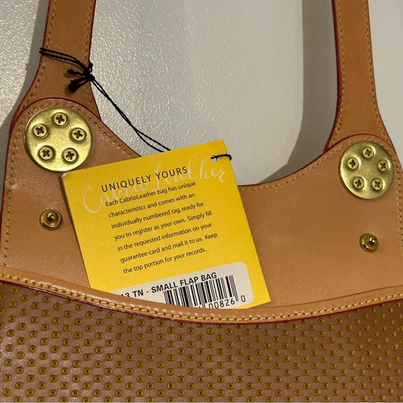 NWT Dooney and Bourke Beige/Tan Cabrio Leather Flap Bag w/ Strap & Gold Accents - Picture 10 of 13
